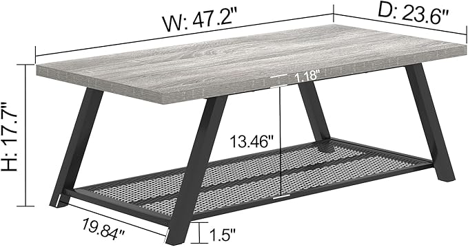 FOLUBAN Industrial Coffee Table, Rustic Wood and Metal Center Table - Image 2
