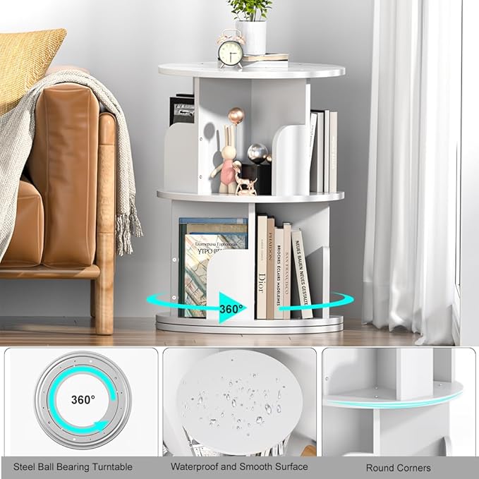 Nidouillet Rotating Bookshelf, Revolving Bookcase 360 Display Round Bookshelf - Image 3