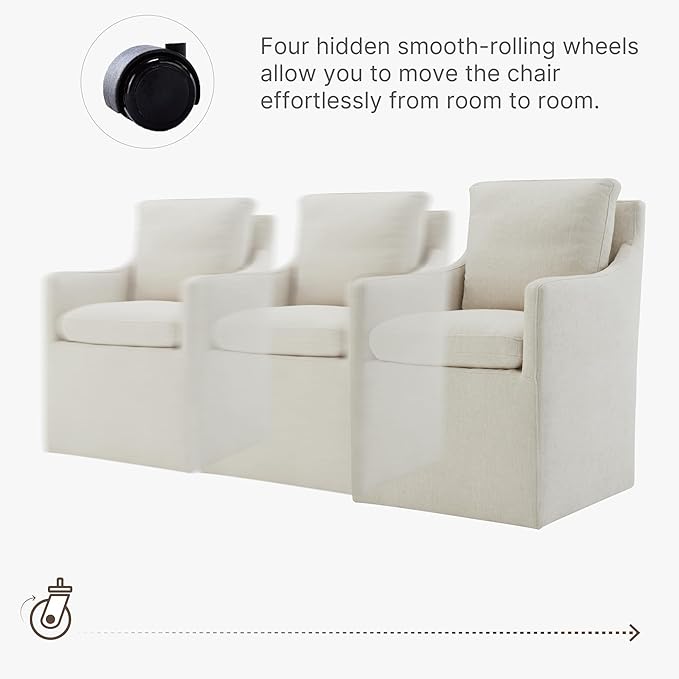 Upholstered Dining Chairs with Casters No Assembly Modern Accent Armchair with - Image 6
