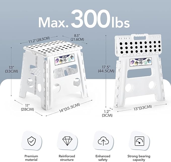 Delxo 13" Folding Step Stool, Non-Slip Foldable Step Stools - Image 2