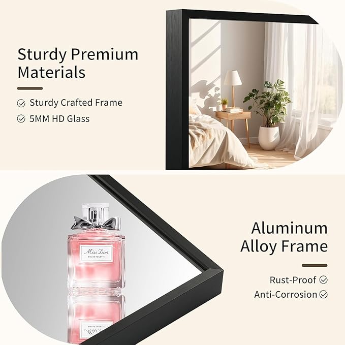 Matte Black Mirror, 40x30 Inch Aluminum Framed Rectangle Mirror, Tempered Glass - Image 3