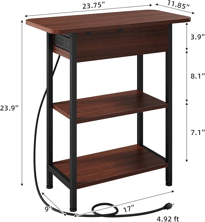 LIDYUK End Table with Charging Station, Flip Top Narrow Side Table - Image 7
