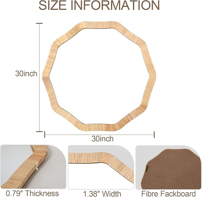 ULIKE Rattan Mirror for Wall, Bathroom 30 Inch Rustic Farmhouse Wall Decor - Image 8