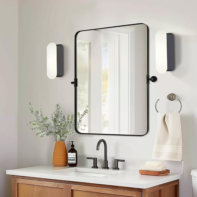 MOON MIRROR 20" x 28" Black Metal Framed Pivot Rectangle Bathroom Mirror by MOONMIRROR