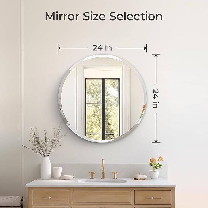 KOHROS Frameless Round Bathroom Mirror - Image 3
