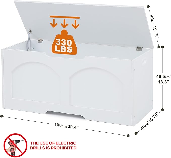 39.4" Storage Chest, Wooden Storage Bench Trunk, Upgraded Safety Lift Support - Image 3
