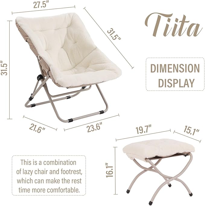 Tiita Folded Chair with Ottoman, Soft Faux Fur Oversized Folding Accent Chair - Image 3