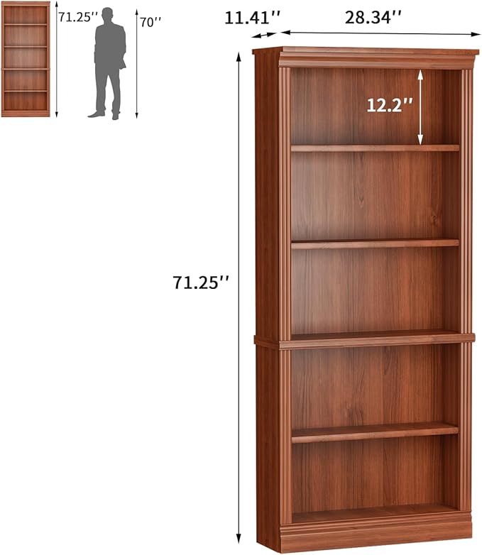 VICTONE 5-Shelf Bookcase, Wooden Standing Rack Book Storage Shelves Furniture - Image 2