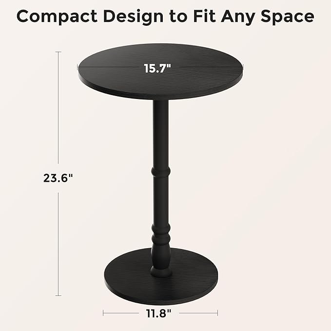 Round Side Table, Solid Wood Pillar, Large 15.7" Top, Small Accent Table - Image 6