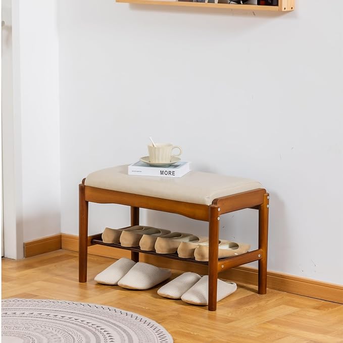 latifolia Small Shoe Bench, Solid Wood Bench - Image 2