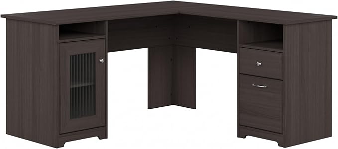 Bush Furniture Cabot L Shaped Computer Desk in Heather Gray | Corner Table by BushHome