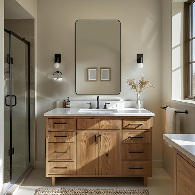 ANDY STAR Black Bathroom Mirror, 24”x40” Rounded Corner Rectangle Mirror - Image 6