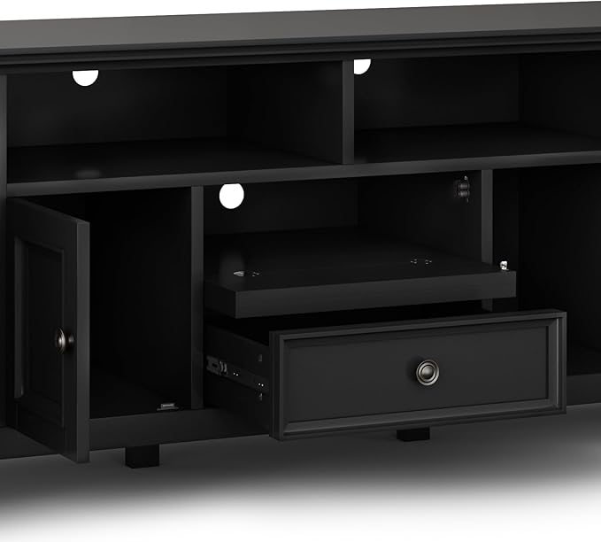 SIMPLIHOME Amherst 72-inch Wide Solid Wood TV Stand in Black, - Image 7