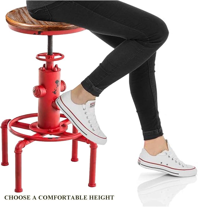 Topower Aged Antique Vintage Industrial Barstool Solid Wood Water Pipe Fire - Image 5