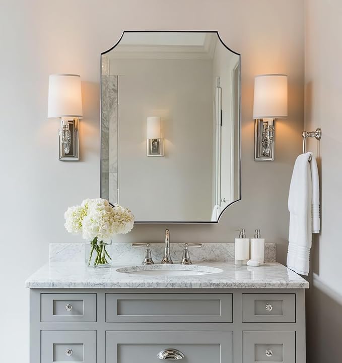 ANDY STAR Chrome Mirror 22x30 Inch, Scalloped Bathroom Mirror, Polished Chrome - Image 2