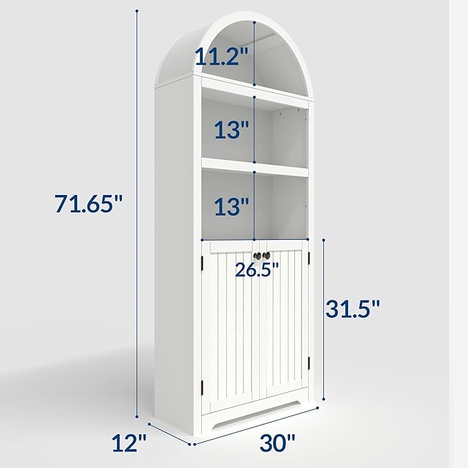 GAOMON 72'' Tall Arched Cabinet, 5 Tier Arched Bookshelf - Image 2