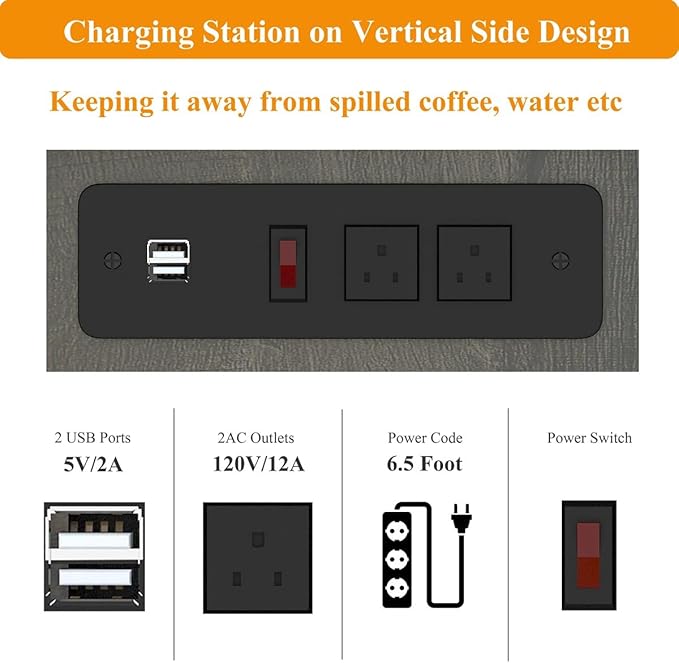 FATORRI End Table with Charging Station, Farmhouse Side Table with Drawer - Image 6