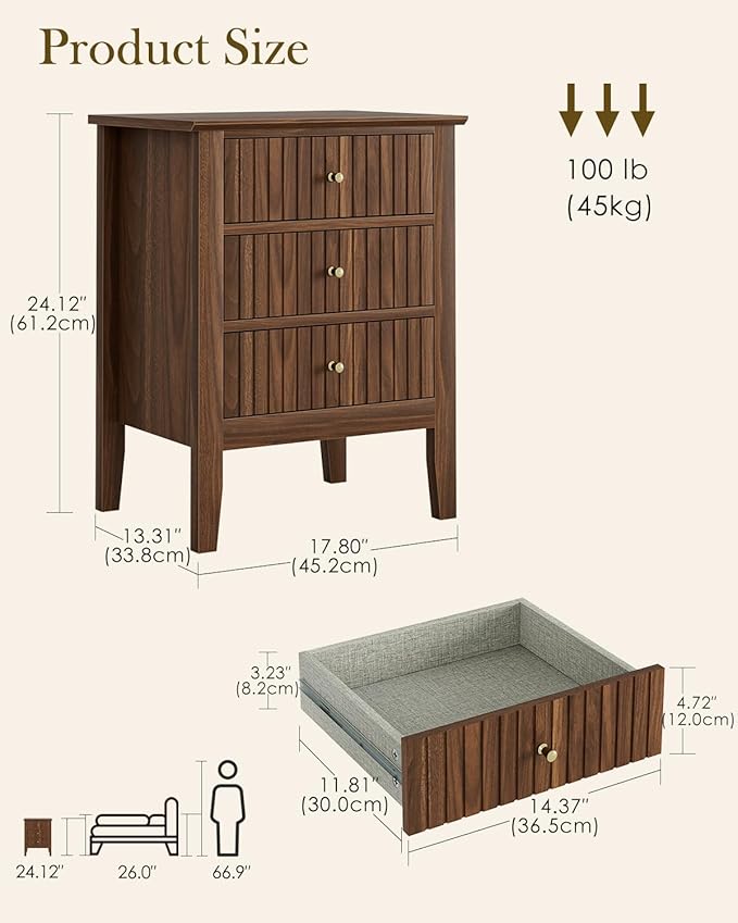 Night Stand, Fluted Nightstand Bedside Tall Farmhouse Nightstand - Image 2