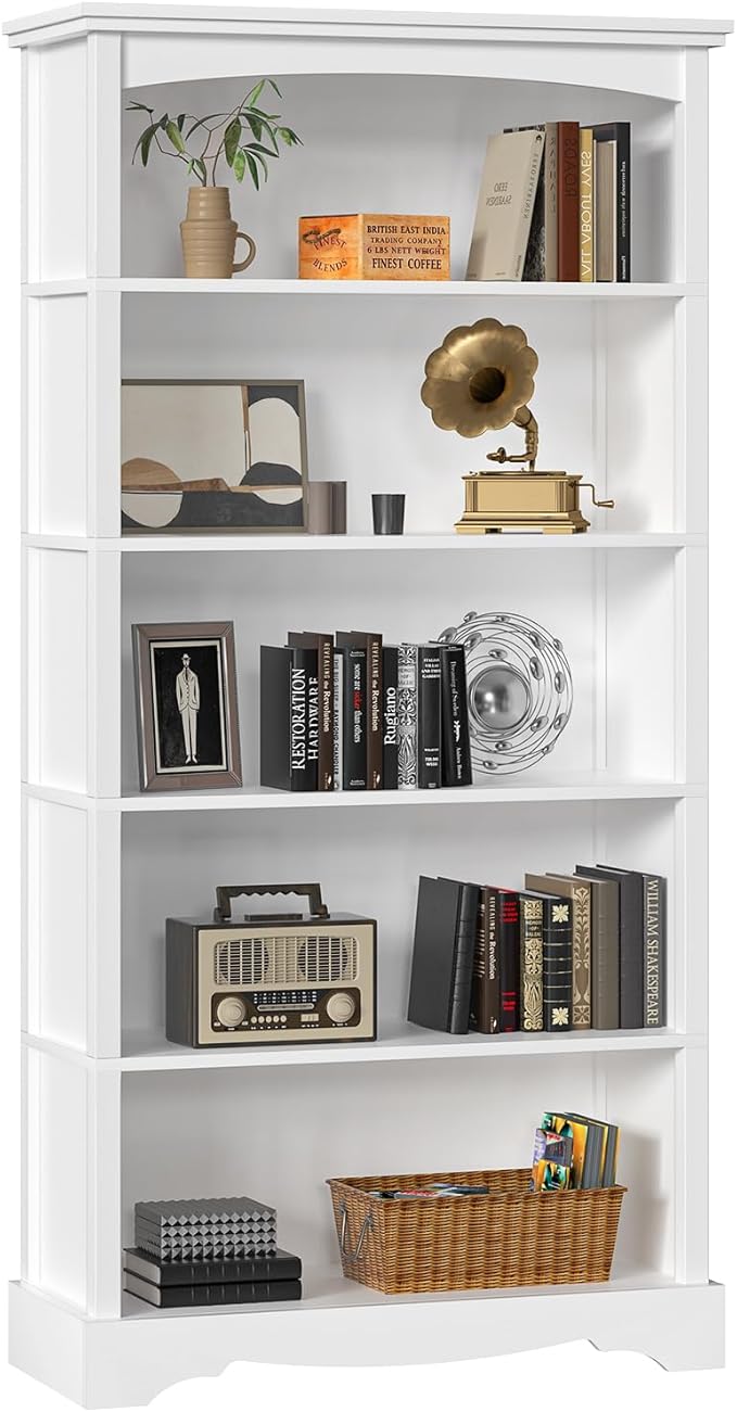 TVU 5-Tier Wooden Bookshelf, 65 Inch Tall Bookshelf by Makesyouabetterlife