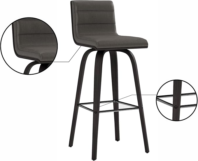 Armen Living Vienna 30" Swivel Bar Stool in Black Wood Finish - Image 11