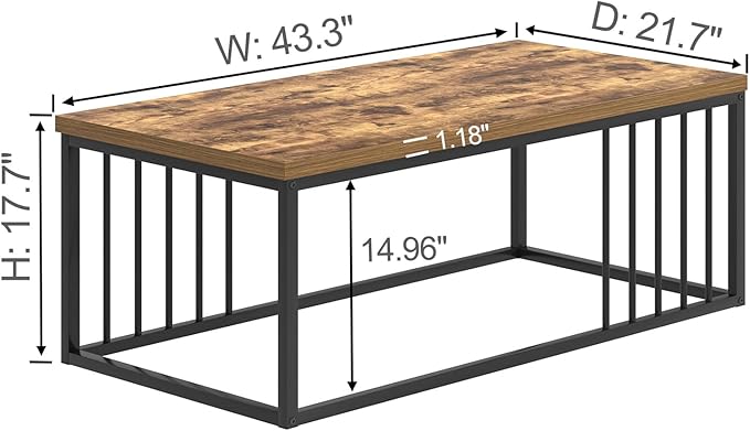 FOLUBAN Coffee Table, Modern Wood and Metal Living Room Table, Industrial - Image 2