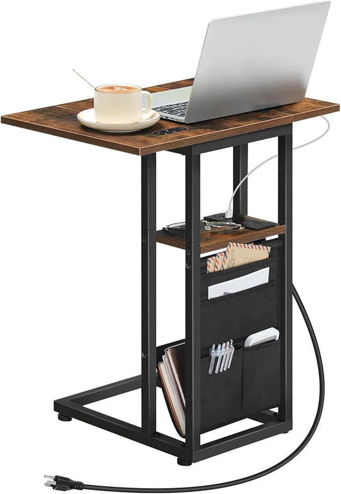 HOOBRO Foldable End Table with Charging Station, C Shaped Side Table with - Image 9