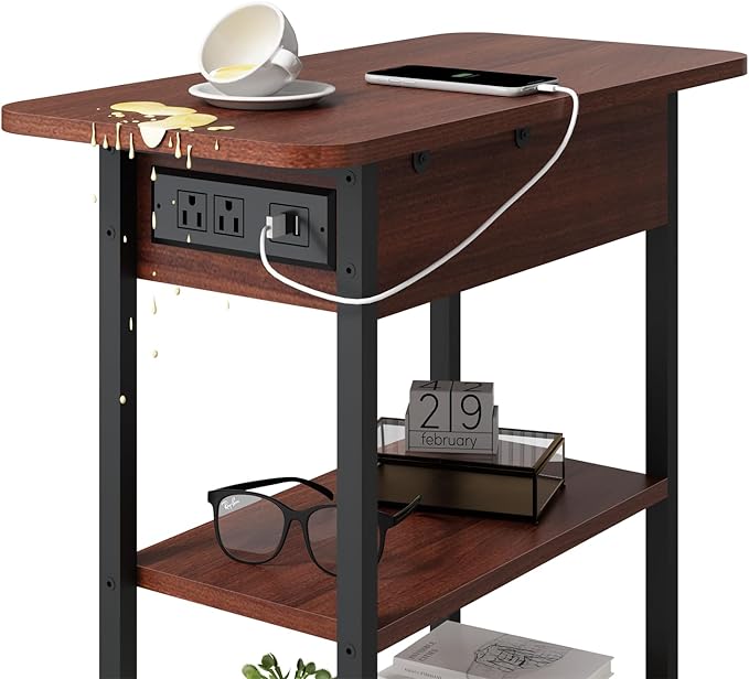 LIDYUK End Table with Charging Station, Flip Top Narrow Side Table - Image 5