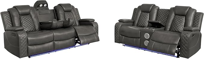 Ball & Cast Power Recliner Sofa Set Leather Reclining Sofa Set Living Room - Image 11