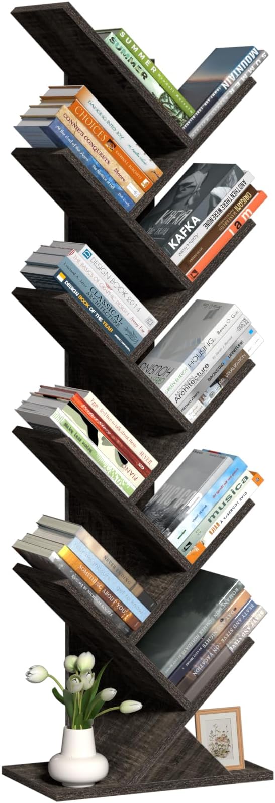 10 Tier Tree Book Shelf, Floor Standing Wood Bookshelf - Image 9