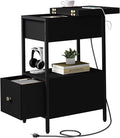 SOOWERY End Table with Charging Station, Narrow Side Table with Flip Top by SOOWERY