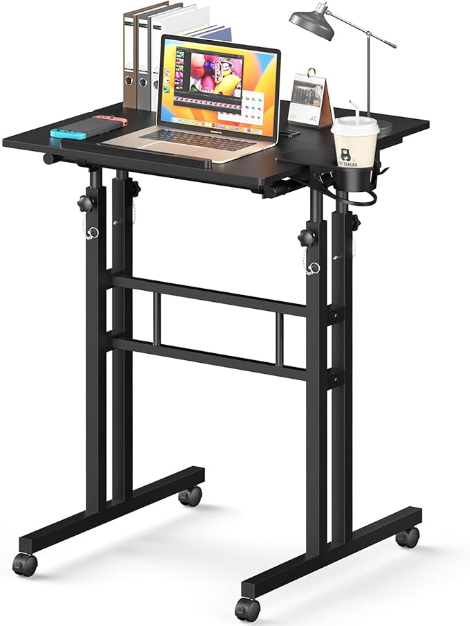 Small Standing Desk with Wheels, Tall Mobile Stand Up Table, Portable Standing by Unknown