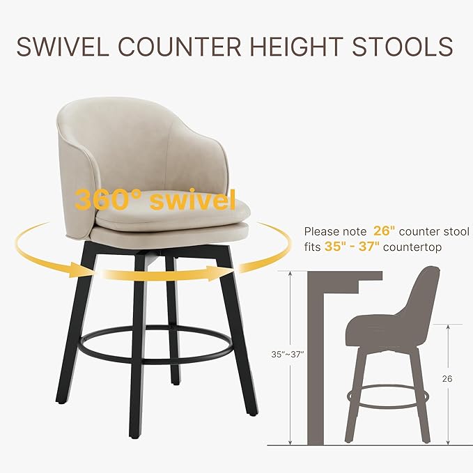 Counter Height Barstools 26 inch Upholstered Swivel Bar Stools - Image 5