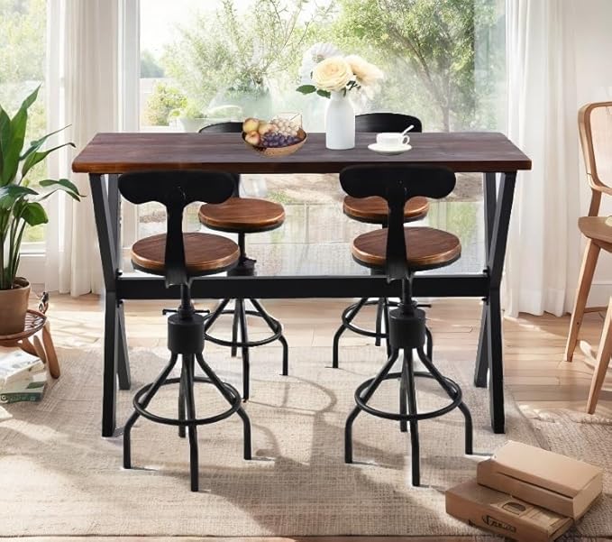 Bar Table, for Narrow Space, Living Room, Rustic Brown Wood, Industrial Black - Image 8