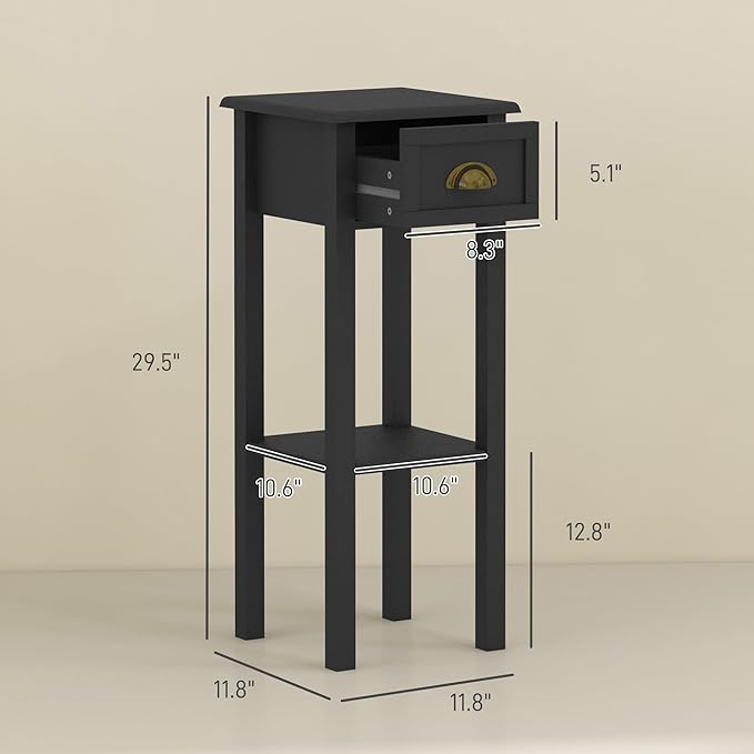 HOMCOM 2-Tier Side Table with Drawer, Narrow End Table with Bottom Shelf - Image 3