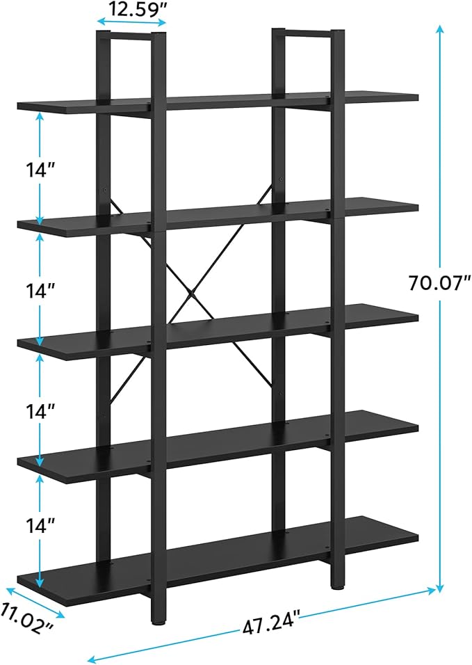 Tribesigns 5-Tier Bookshelf, Vintage Industrial Style Bookcase 72 H x 12 W x - Image 3