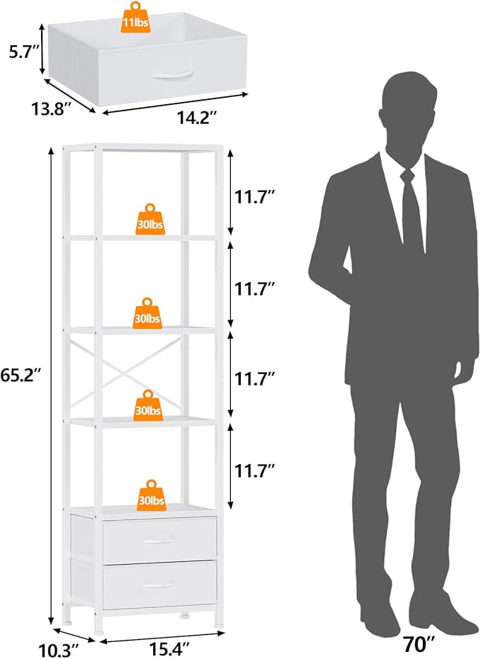 Furnulem 5-Tier Corner Shelf, Narrow Bookshelf - Image 3