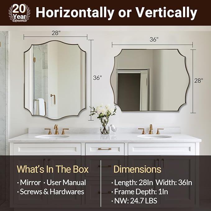 ANDY STAR Bathroom Mirror, 28x36 Inch Brushed Gold Vanity Mirror, Stainless - Image 2