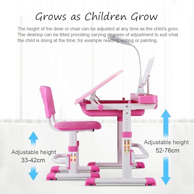 Kids Desk and Chair Set, Height Adjustable Children School Study Desk - Image 2