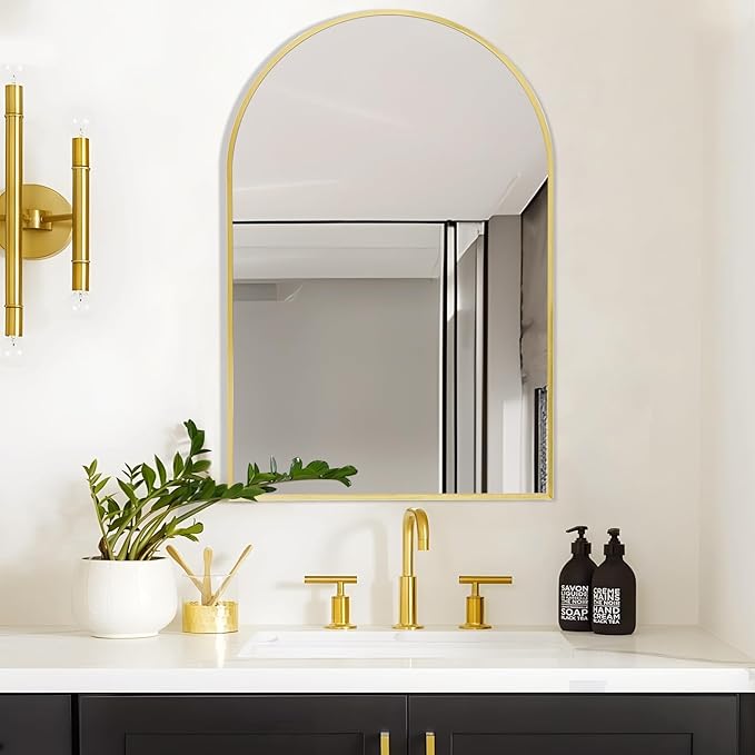 28" x 36" Gold Arched mirror, Large Arch Bathroom Vanity Wall Mirror, Modern - Image 6