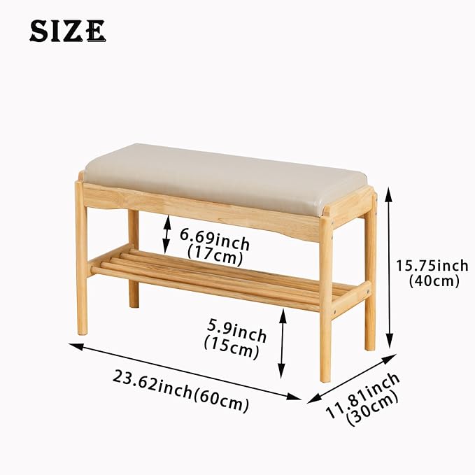 latifolia Small Shoe Bench, Solid Wood Bench - Image 3