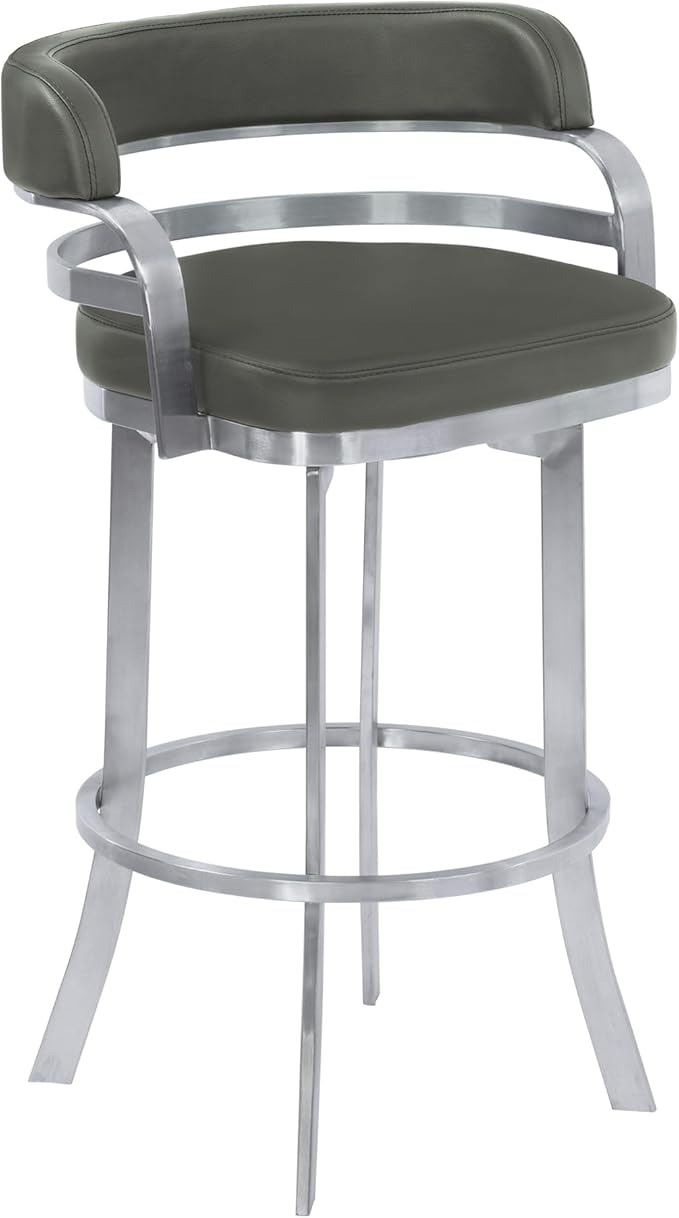 Armen Living Prinz 30" Bar Height Swivel Barstool in Grey Faux Leather and by ArmenLiving