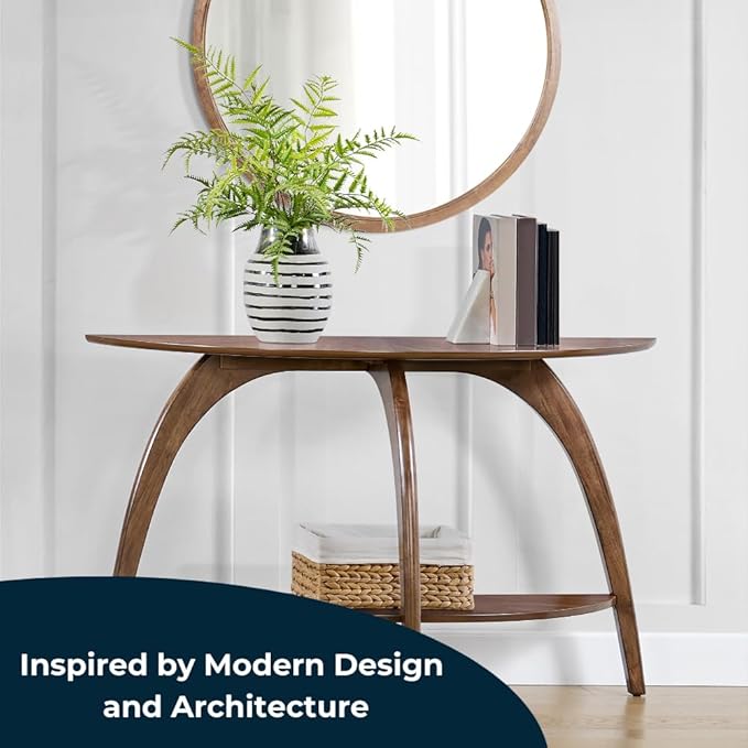 Martin Svensson Home LAX Walnut Brown 48-Inch Half-Moon Wood Sofa Console Table - Image 4