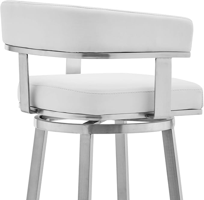 Armen Living Lorin Modern 30" Seat Height White Faux Leather and Brushed - Image 7