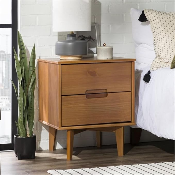 Walker Edison Mid Century Modern Grooved Handle Wood Nightstand Side Table - Image 2