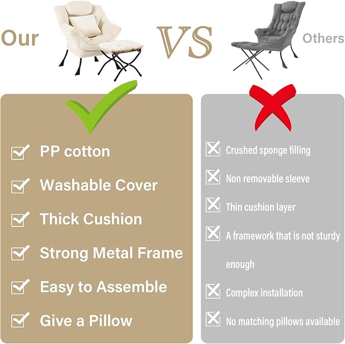 Lazy Chair with Ottoman, Modern Lounge Accent Chair with Armrests and a Throw - Image 6