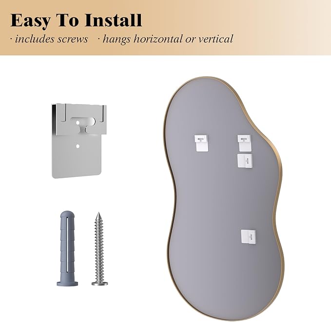 WEER Irregular Wall Mirror, 24x36 inch Gold Asymmetrical Mirror Wall Mounted - Image 6