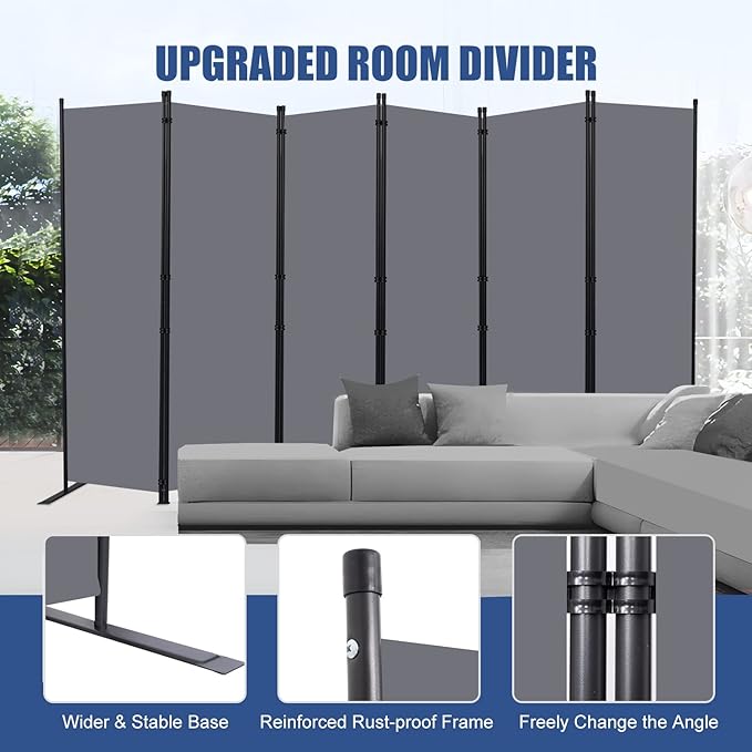 Room Divider and Folding Privacy Screens， 6 Panel Wide Room Divider Wall Screen - Image 2