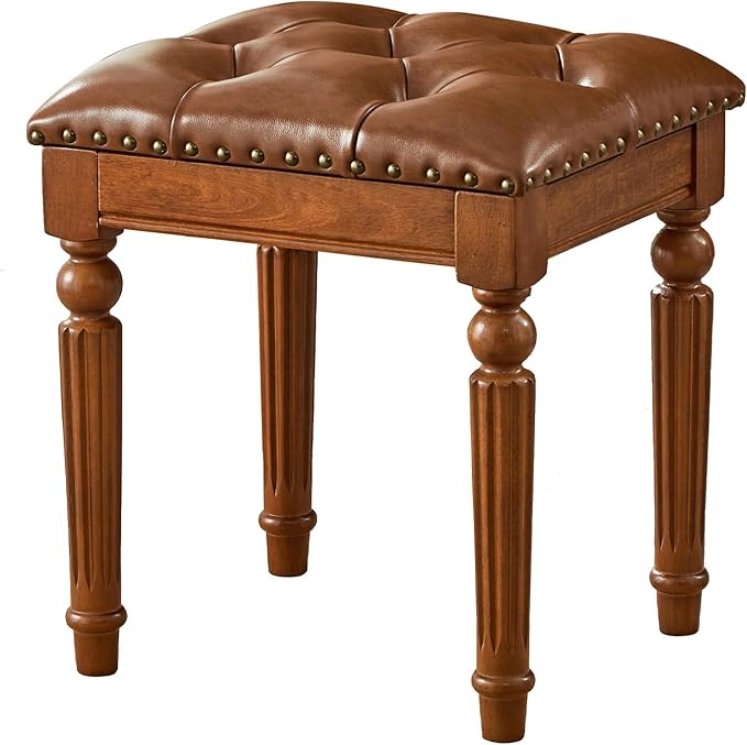 Vanity Bench Stool with Microfiber Leather Cushion, Vanity Chair Ottoman - Image 3