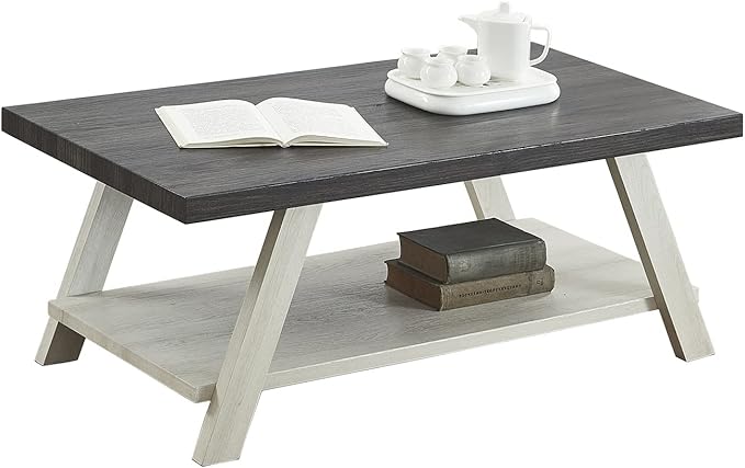 Roundhill Furniture Athens Contemporary Wood Shelf Coffee Table, Weathered - Image 5