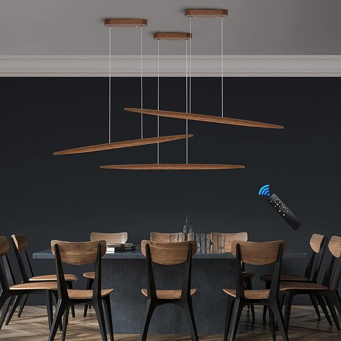 39" Wood Linear Pendant Light LED Dimmable Hanging Light Dinning Room Light - Image 4